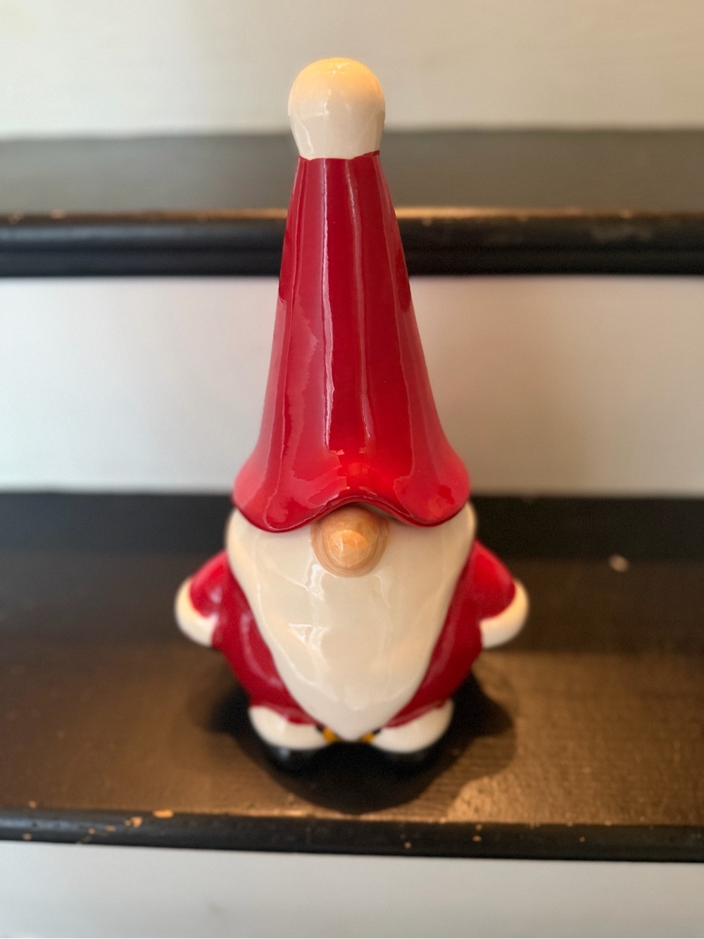 Red Ceramic Gnome Holiday cookie/storage jar